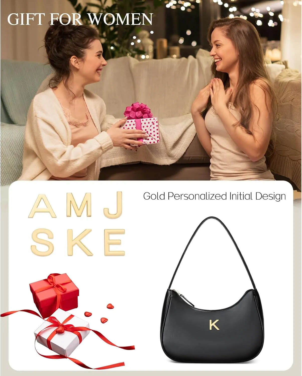 Gift for Women Shoulder Bag Clutch Tote HandBags Purses for Women with Gold Initials
