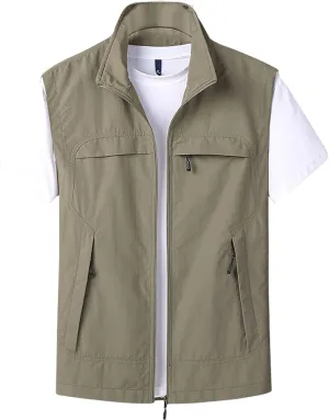 Gihuo Mens Casual Lightweight Travel Vest Summer Utility Safari Vest Sleeveless Jackets for Travel Hiking Fishing