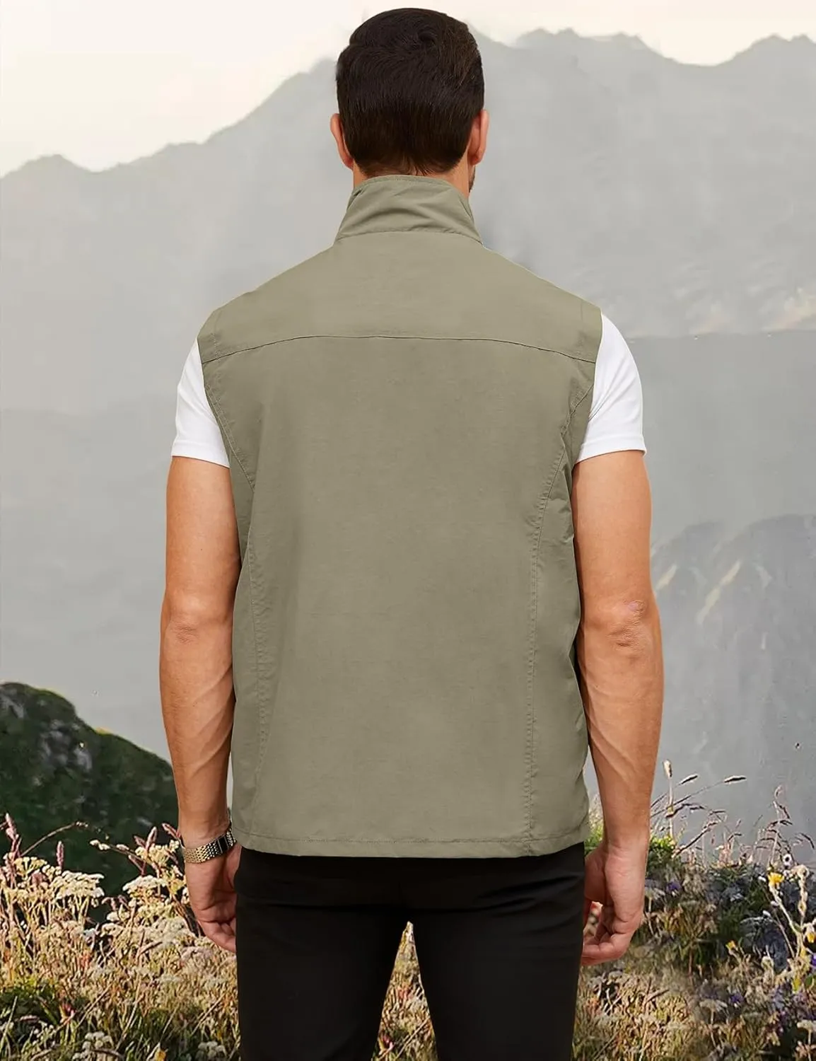 Gihuo Mens Casual Lightweight Travel Vest Summer Utility Safari Vest Sleeveless Jackets for Travel Hiking Fishing