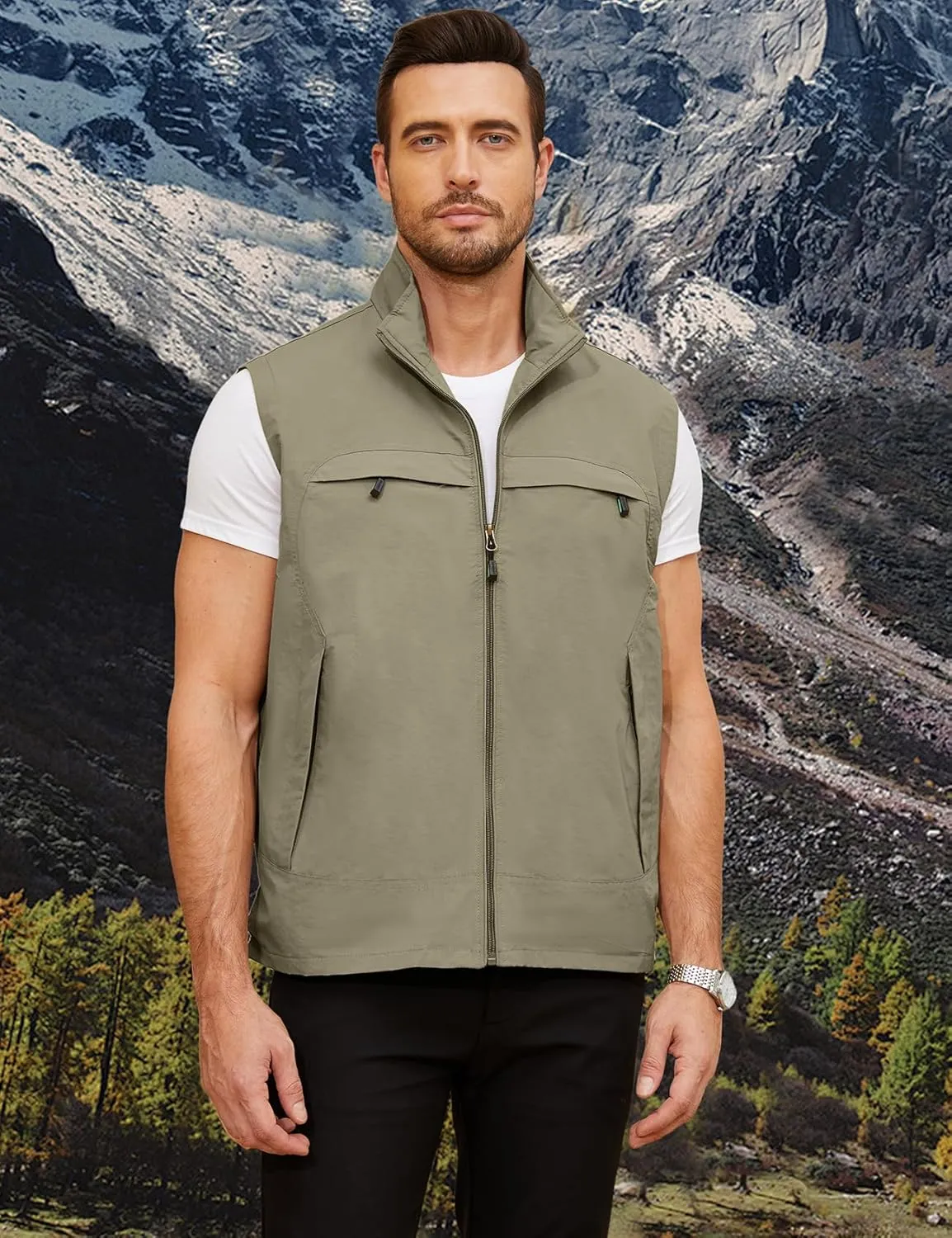 Gihuo Mens Casual Lightweight Travel Vest Summer Utility Safari Vest Sleeveless Jackets for Travel Hiking Fishing