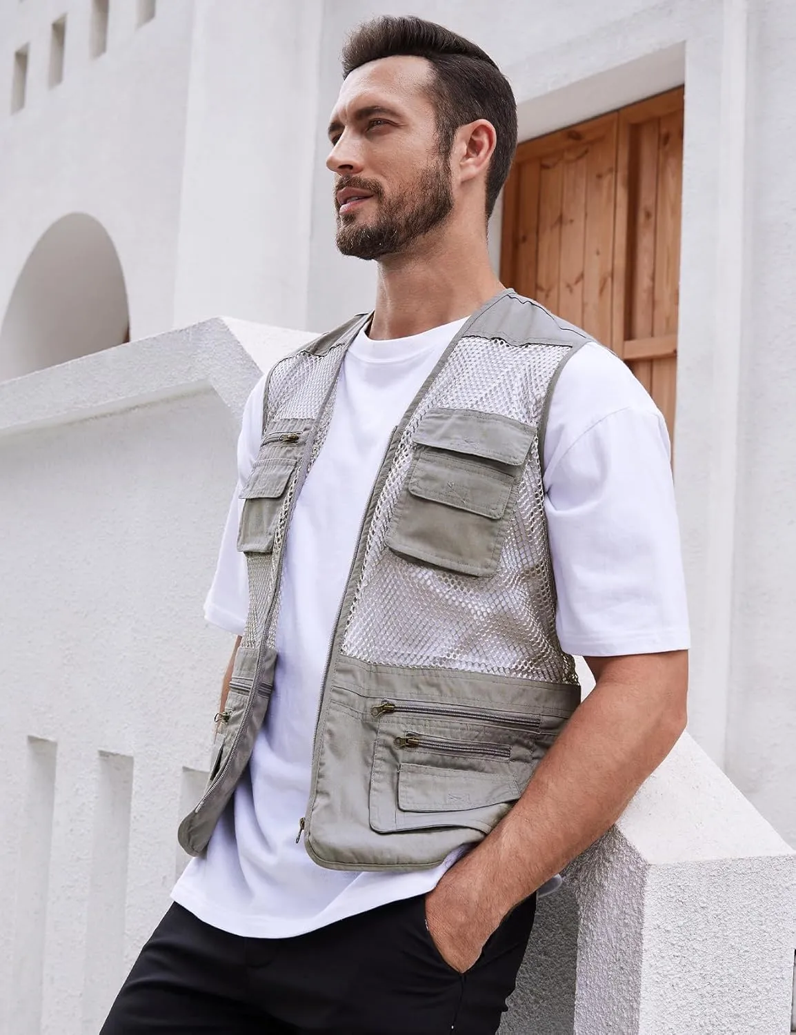 Gihuo Men's Utility Vest Fishing Safari Vest Summer Travel Vest with Pockets