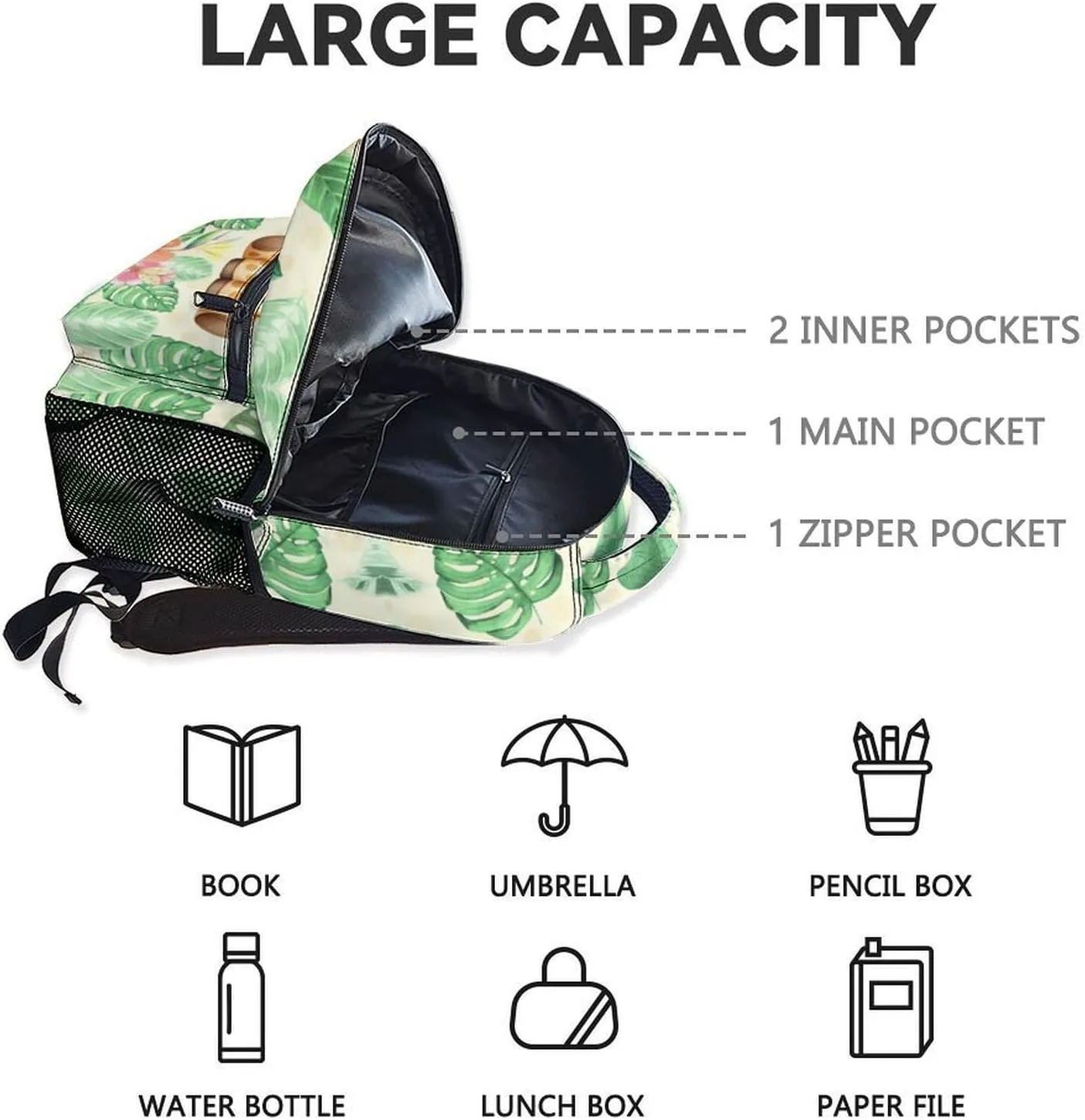 Giraffe School Backpack for Kids - 17 Inch Green Backpacks for Boys 10-12 Years - Lightweight Cute Bookbag for Middle School