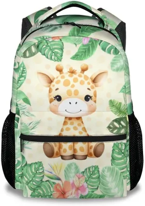 Giraffe School Backpack for Kids - 17 Inch Green Backpacks for Boys 10-12 Years - Lightweight Cute Bookbag for Middle School