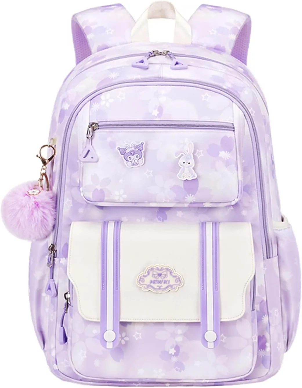 Girl backpack,Kids Backpack for Girl Kawaii Lightweight School Backpack Anti-theft Back Pocket Print Flowers Elementary Bookbag (Purple)