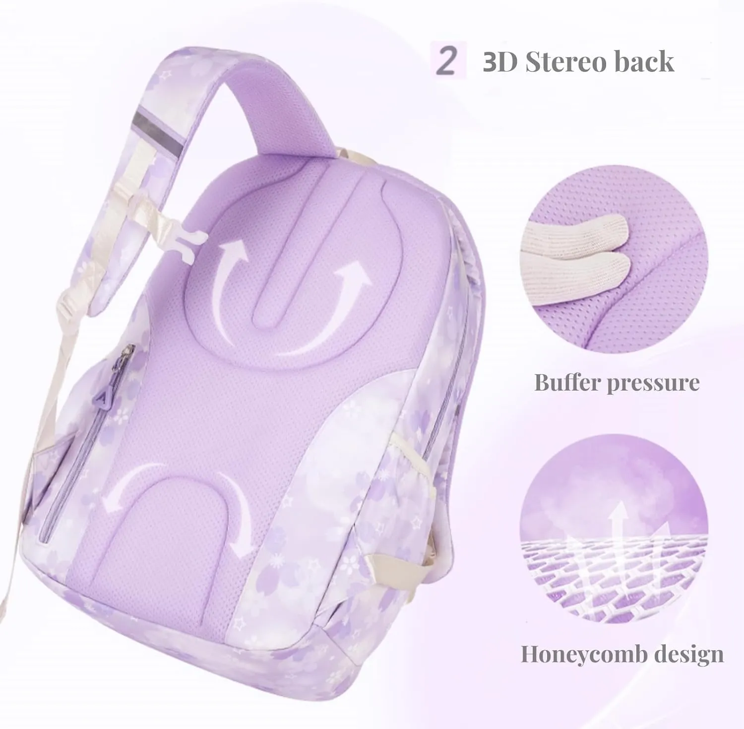 Girl backpack,Kids Backpack for Girl Kawaii Lightweight School Backpack Anti-theft Back Pocket Print Flowers Elementary Bookbag (Purple)
