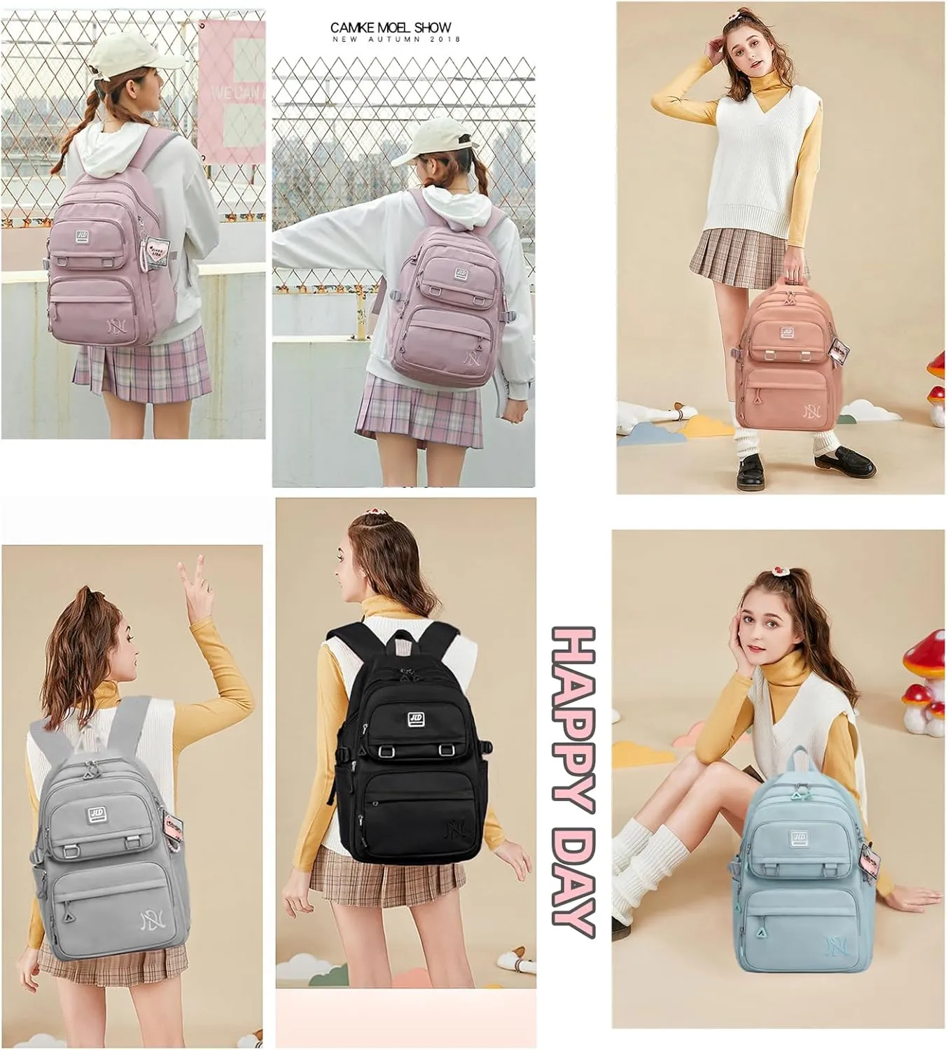 Girls Backpack Large-Capacity Middle Elementary School Casual Bookbag Kids Outdoor Travel bag Solid Color Daypack for Teens