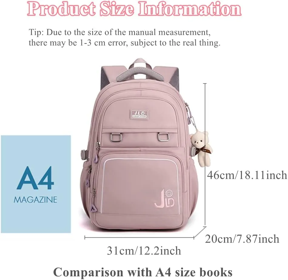 Girls Backpack Large-Capacity Middle Elementary School Casual Bookbag Kids Outdoor Travel bag Solid Color Daypack for Teens