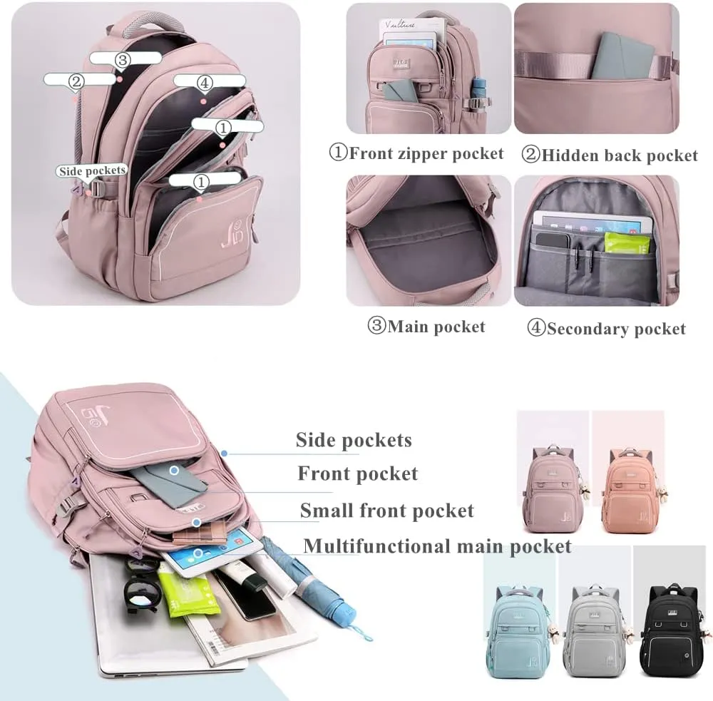 Girls Backpack Large-Capacity Middle Elementary School Casual Bookbag Kids Outdoor Travel bag Solid Color Daypack for Teens