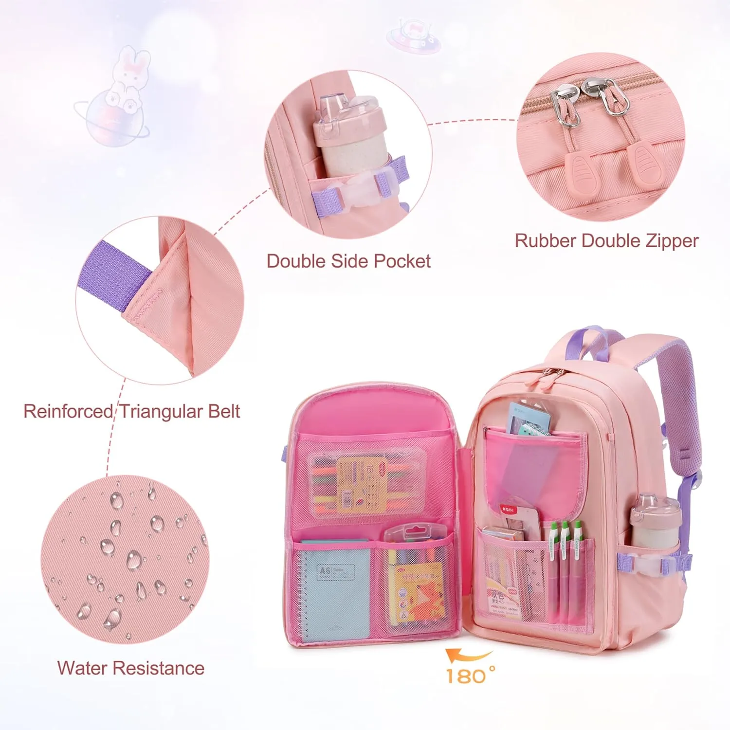 Girls Backpack, School Backpacks 16 * 11.5 * 7.5in for Girls, Cute Book Bag with Compartments for Teen Girl Kid Students Elementary Middle School, Kids' School Bag
