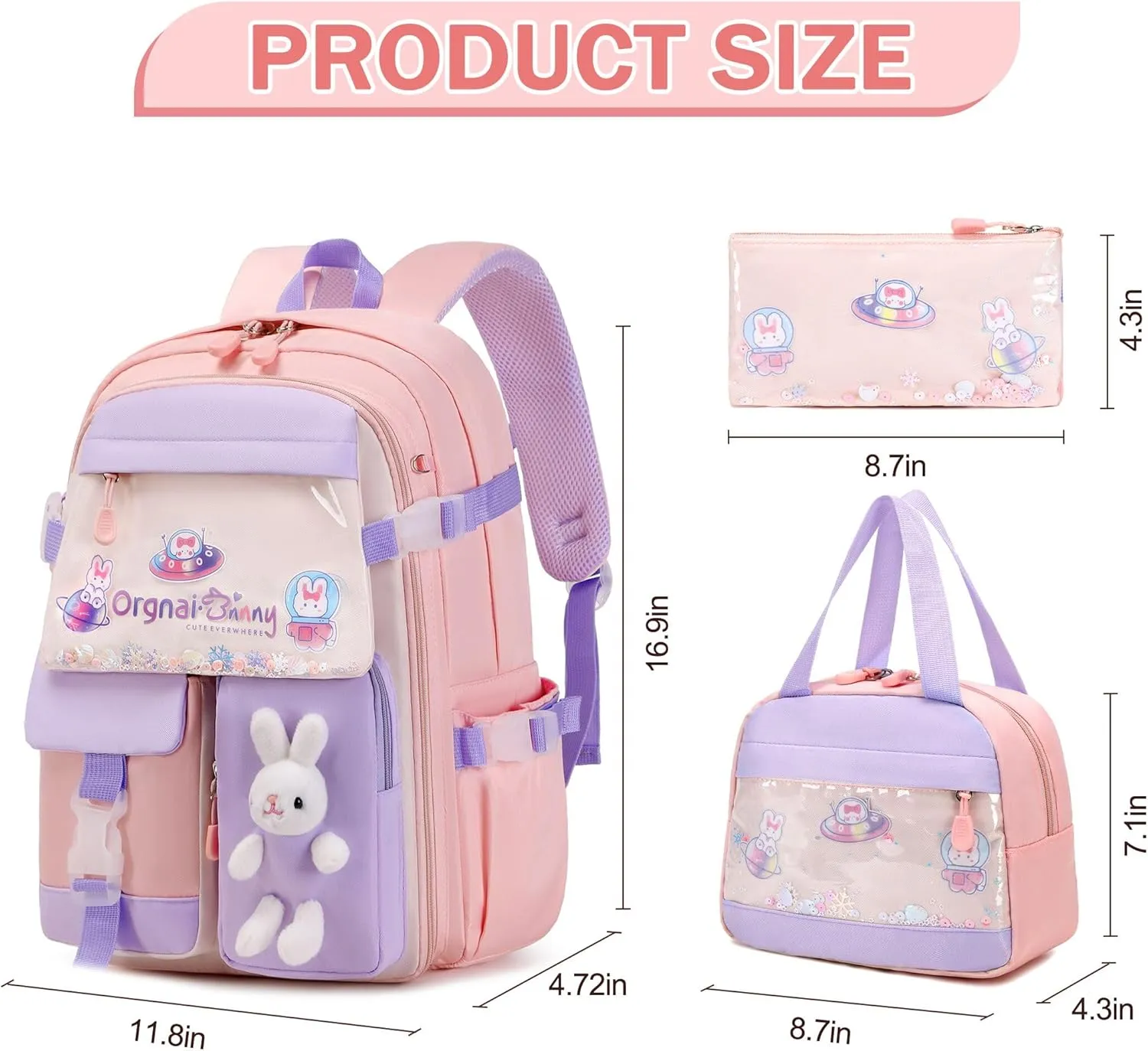Girls Backpack, School Backpacks 16 * 11.5 * 7.5in for Girls, Cute Book Bag with Compartments for Teen Girl Kid Students Elementary Middle School, Kids' School Bag