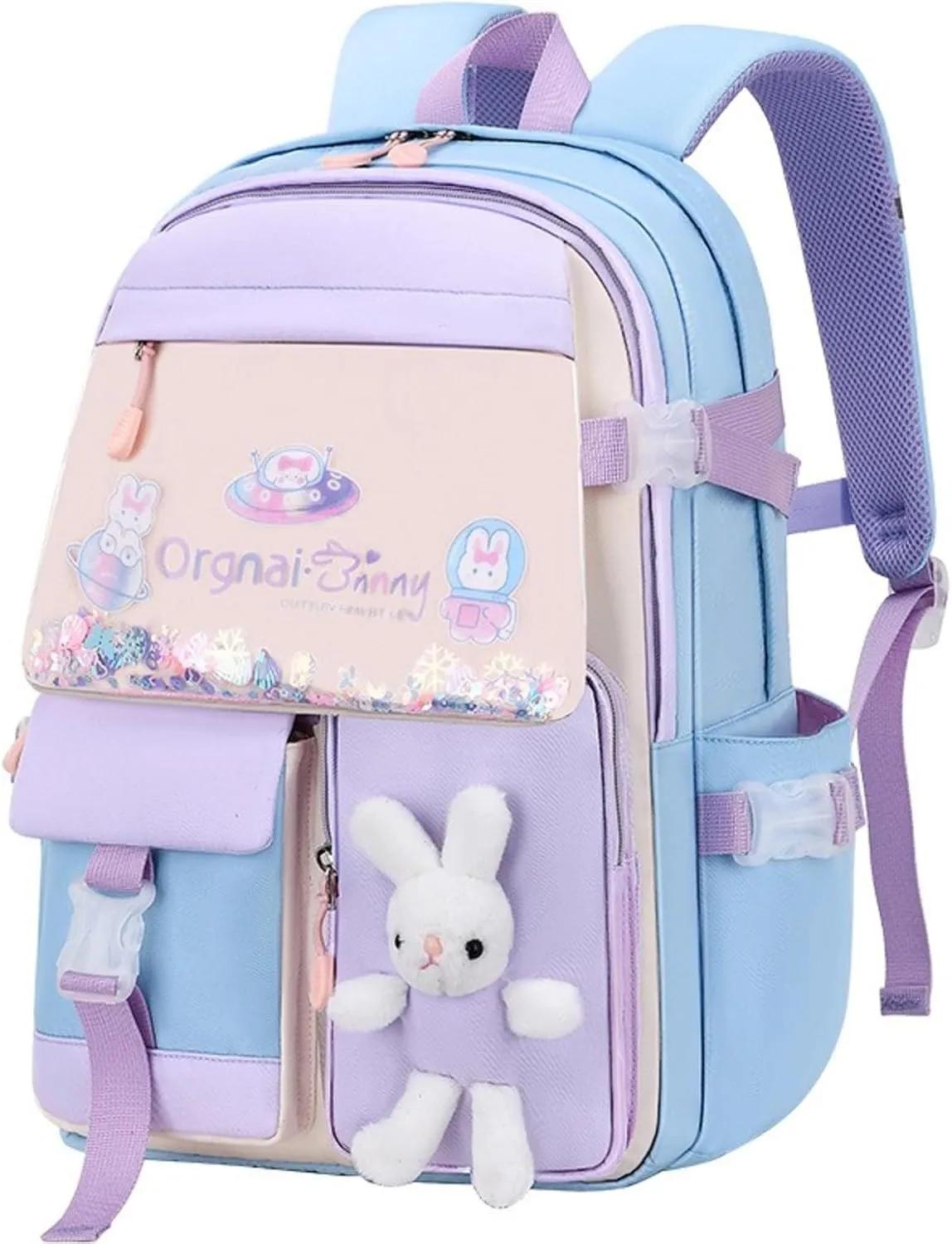 Girls Cute Bunny Backpack Kawaii School Bags Waterproof Laptop Backpack Blue Small