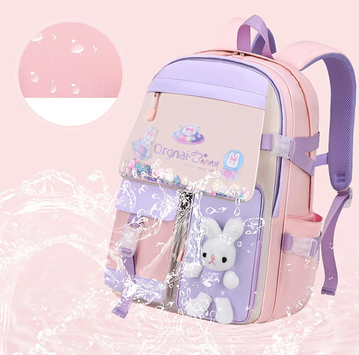 Girls Cute Bunny Backpack Kawaii School Bags Waterproof Laptop Backpack Blue Small