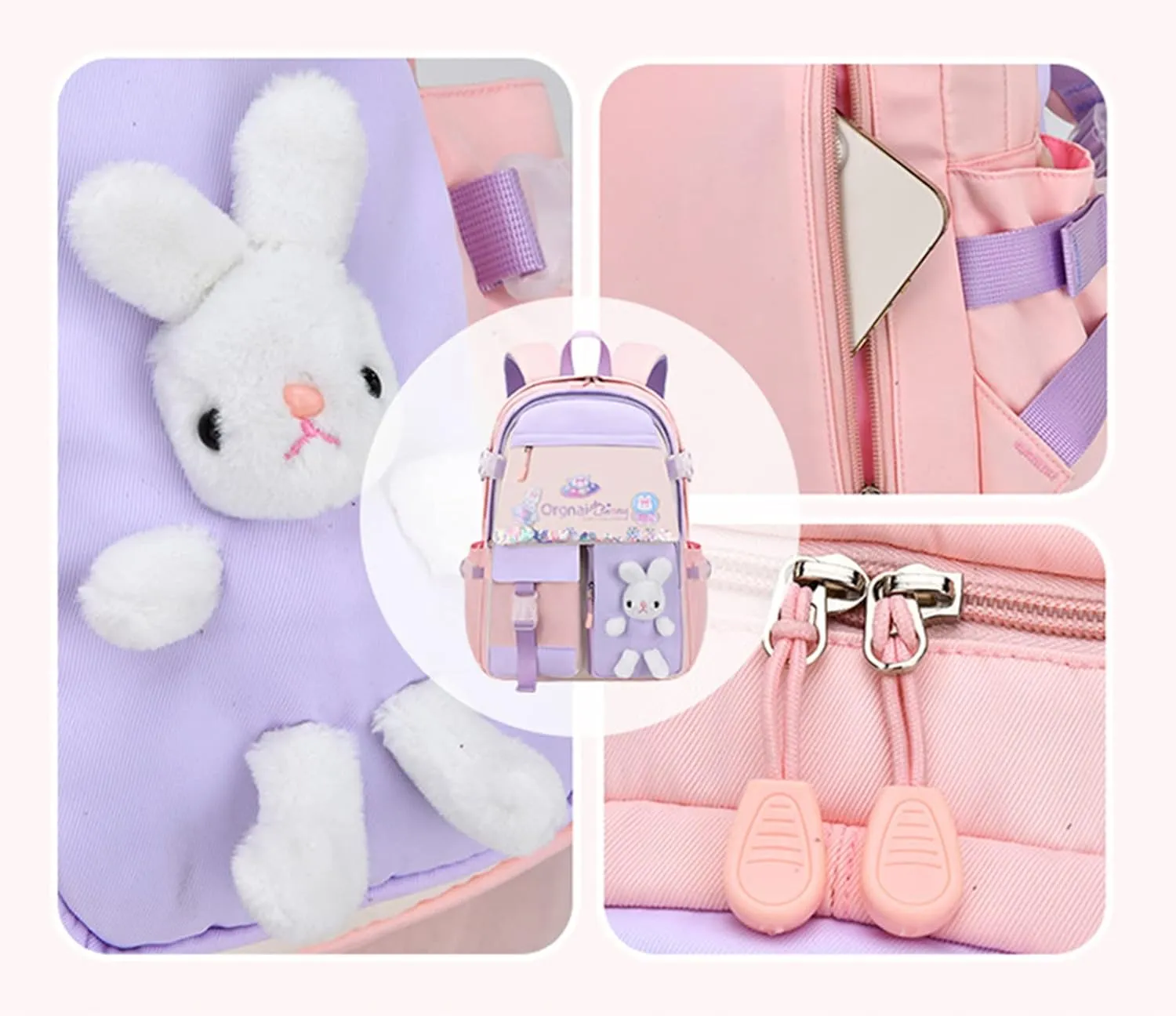 Girls Cute Bunny Backpack Kawaii School Bags Waterproof Laptop Backpack Blue Small