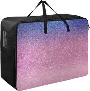 Girly Blue Pink Glitter Gradient Storage Bag Moving Supplies with Sturdy Handle and Durable Zipper, Storage Organizer for Clothes, Bedding, Comforter
