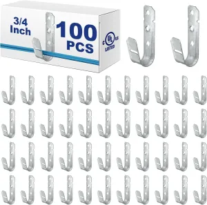 Gisafai 100 Pcs Cable Support J-Hook, 3/4 Inch Metal Garage Hooks for Hanging, Heavy Duty Network for Cable and Wire Management Wall Attaching J Utility, G60 Galvanized Steel, Silver