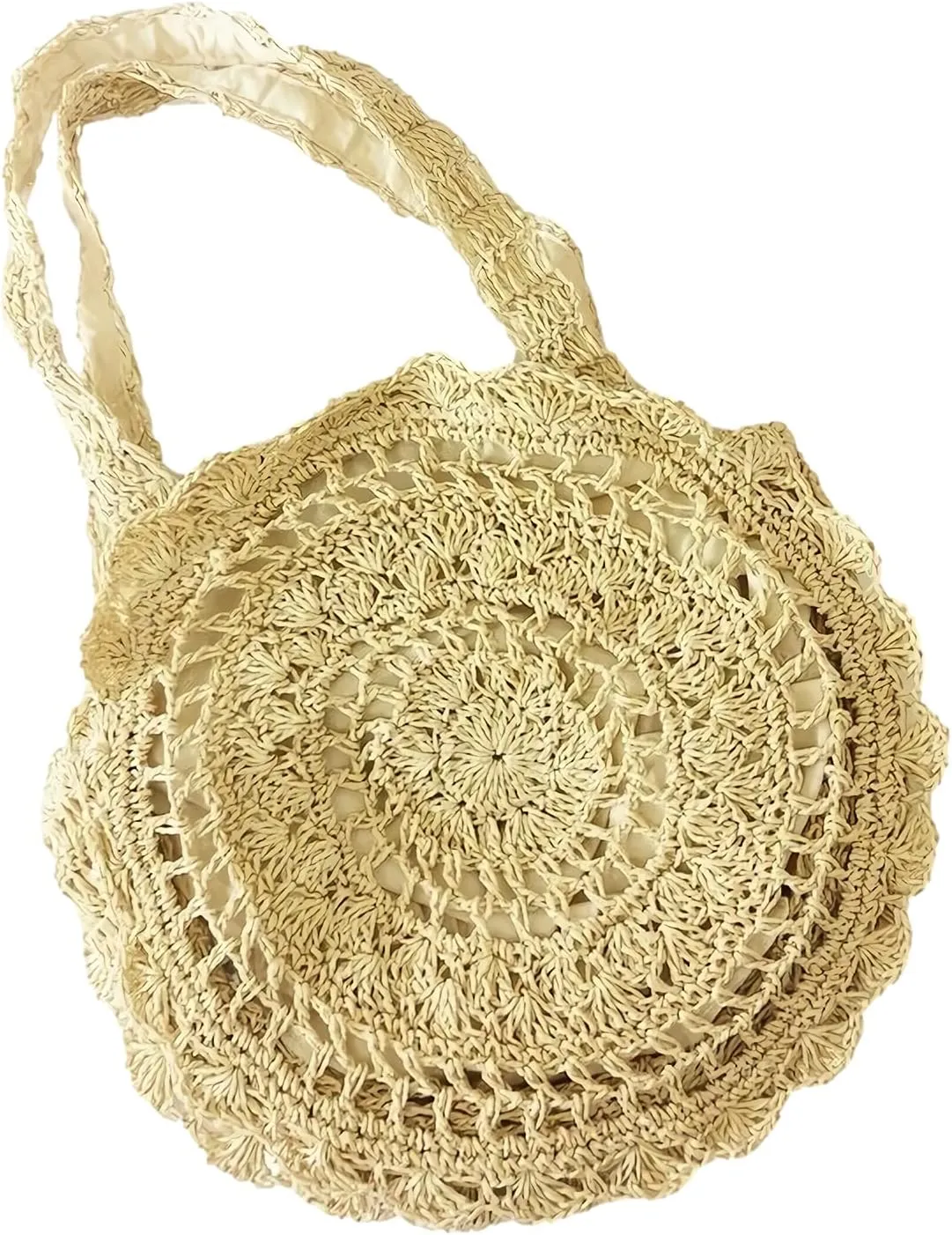 GK-O Lady Straw Tote Bags Round Handbag Crochet Wicker Rattan Boho Woven Beach Summer