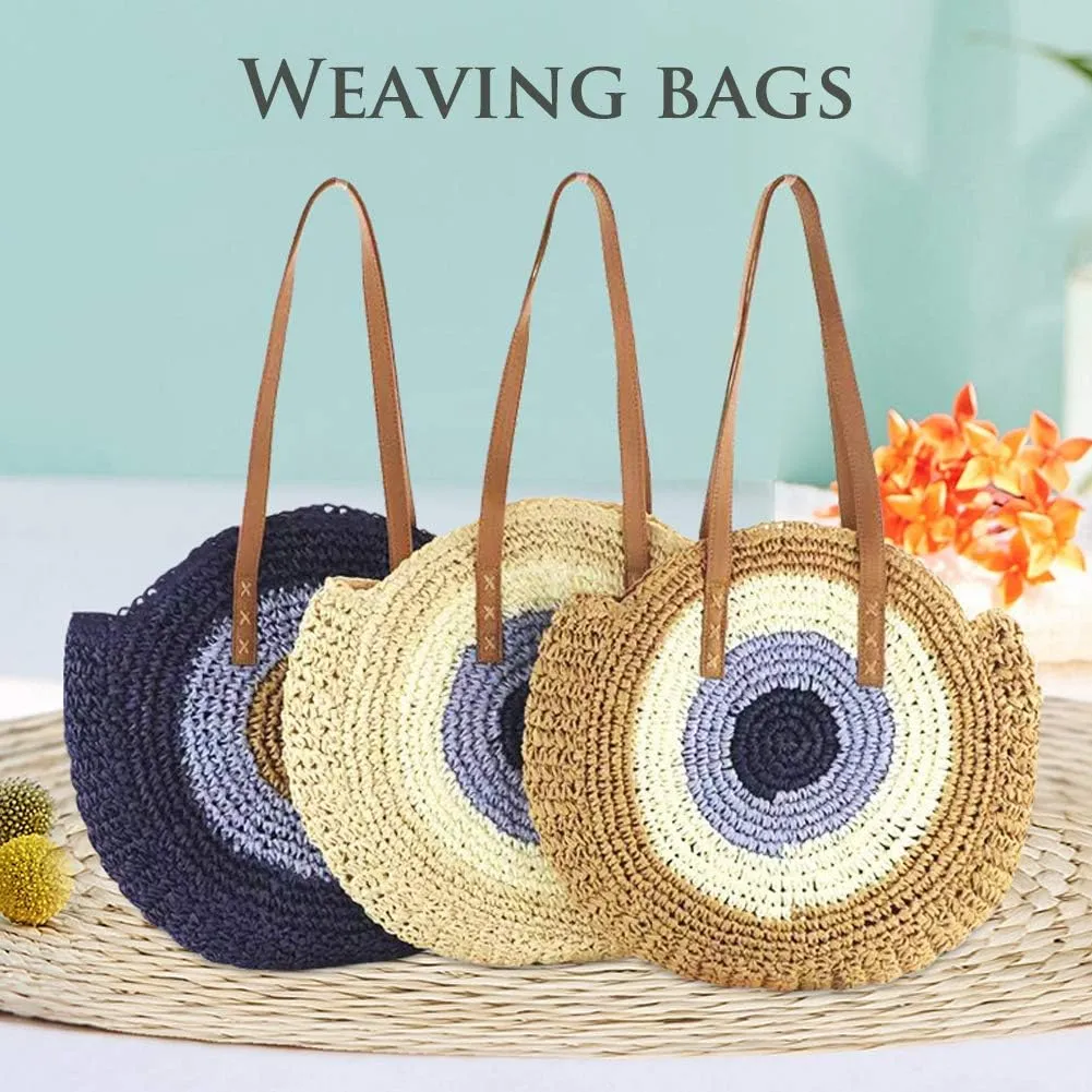 GL-Turelifes Round Summer Straw Bag Big Weave Handbags Beach Shoulder Bags Vocation Tote HandbagsTravel Bag for Women