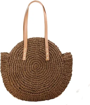 GL-Turelifes Round Summer Straw Bag Big Weave Handbags Beach Shoulder Bags Vocation Tote HandbagsTravel Bag for Women