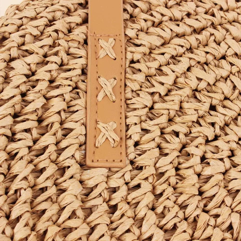 GL-Turelifes Round Summer Straw Bag Big Weave Handbags Beach Shoulder Bags Vocation Tote HandbagsTravel Bag for Women