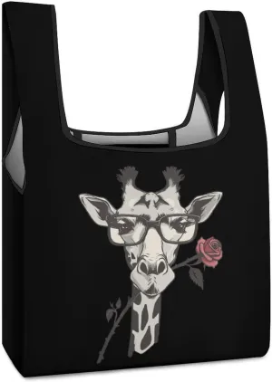 Glasses Giraffe Bite Rose Reusable Grocery Bag Foldable Shopping Tote Bags With Handle Portable Handbag