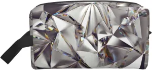 Glitter Abstract Diamond Crystal Pattern Print Portable Makeup Pouch Travel Toiletry Bag Storage Bags with Handles Large Capacity