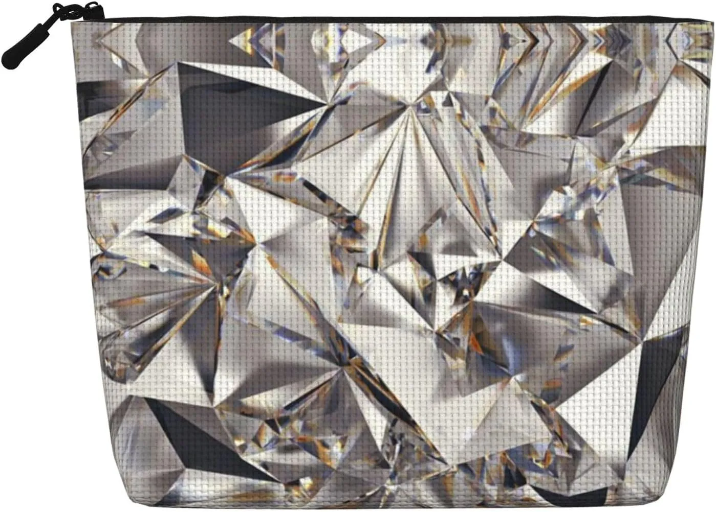 Glitter Abstract Diamond Crystal Pattern Print Single-Layer Makeup Bag Travel Cosmetic Bag With Zippered Pouches Women Essentials