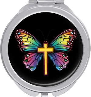 God Butterfly Compact Makeup Mirror Mini Foldable Cosmetic Mirror Portable Travel Mirror for Purse Pocket