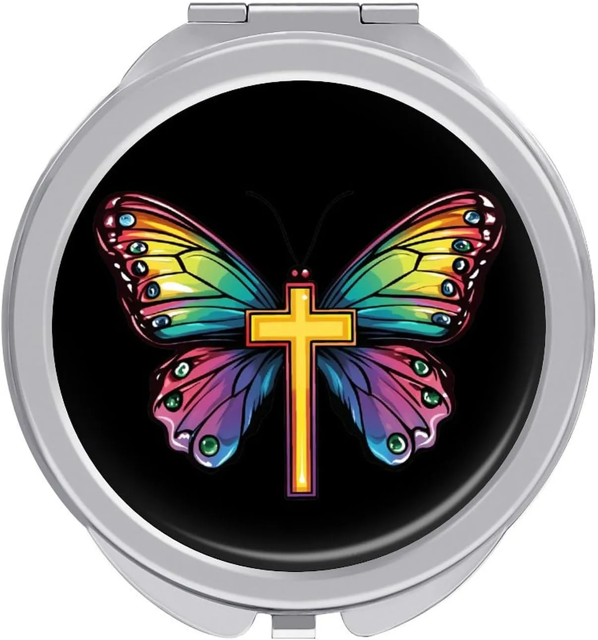 God Butterfly Compact Makeup Mirror Mini Foldable Cosmetic Mirror Portable Travel Mirror for Purse Pocket
