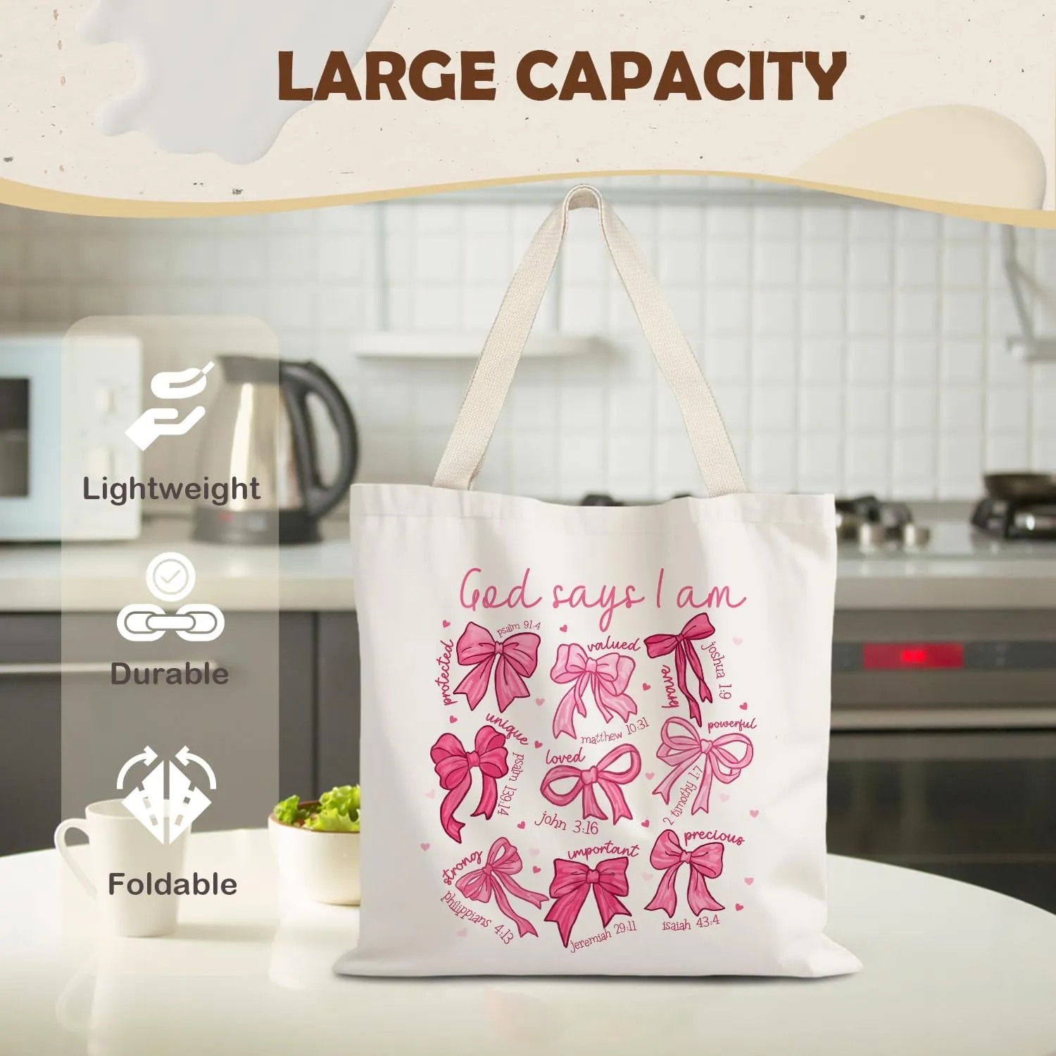 God Says You are Christian Canvas Tote Bags for Women, Inspirational Christian Gifts for Women