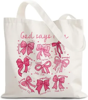 God Says You are Christian Canvas Tote Bags for Women, Inspirational Christian Gifts for Women