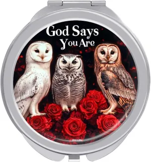 God Says You are Owl Compact Makeup Mirror Mini Foldable Cosmetic Mirror Portable Travel Mirror for Purse Pocket