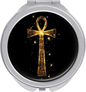 Gold Ankh Africana African Symbols Compact Makeup Mirror Mini Foldable Cosmetic Mirror Portable Travel Mirror for Purse Pocket