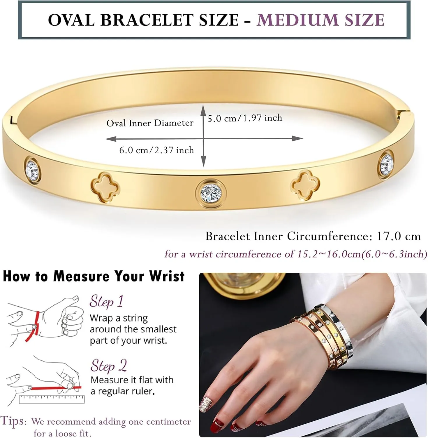 Gold Bracelets for Women Friendship Love Bangle Bracelets Cubic Zirconia Stainless Steel Bracelet Jewelry Birthday Gifts for Women Stocking Stuffers