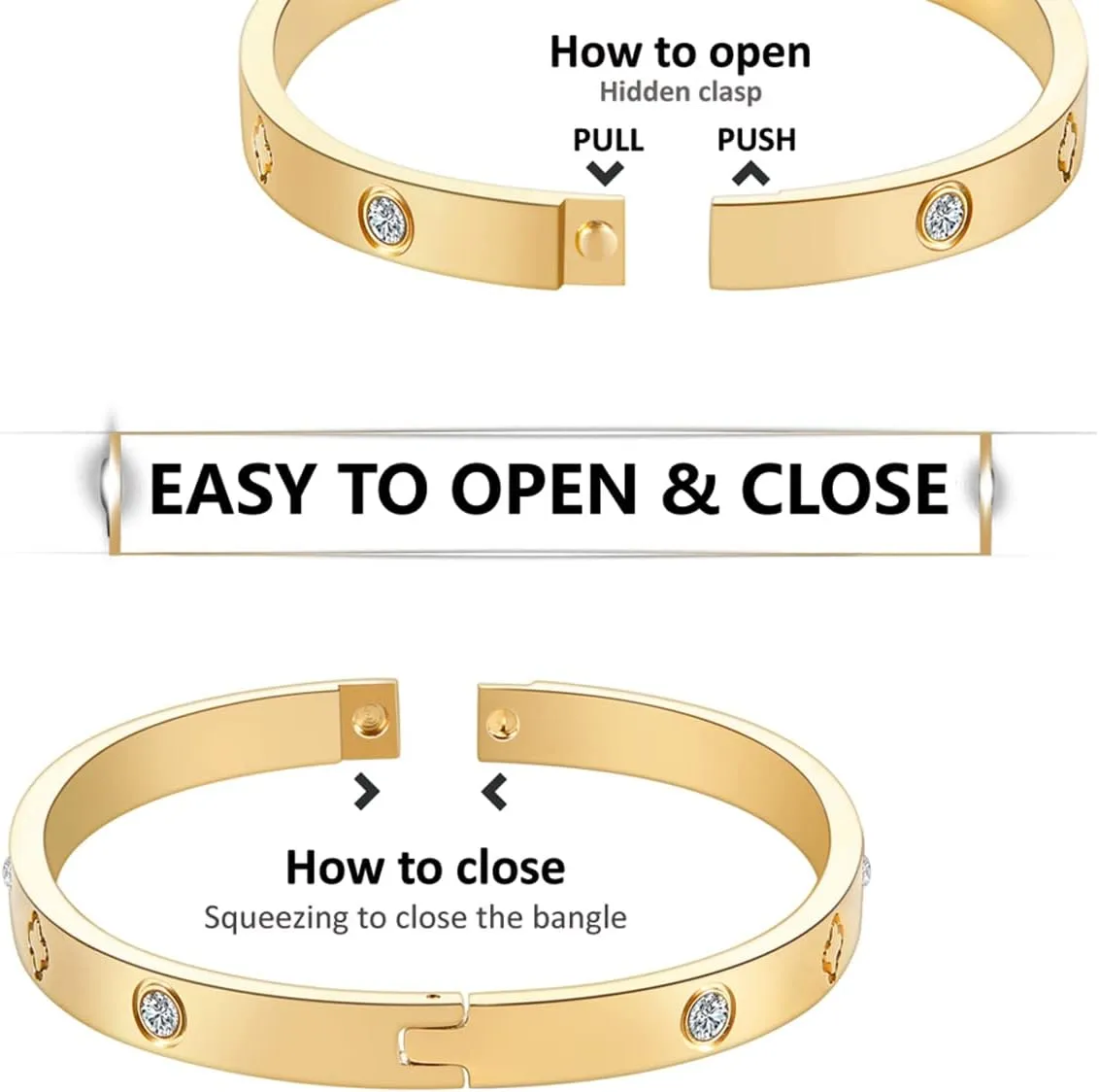 Gold Bracelets for Women Friendship Love Bangle Bracelets Cubic Zirconia Stainless Steel Bracelet Jewelry Birthday Gifts for Women Stocking Stuffers