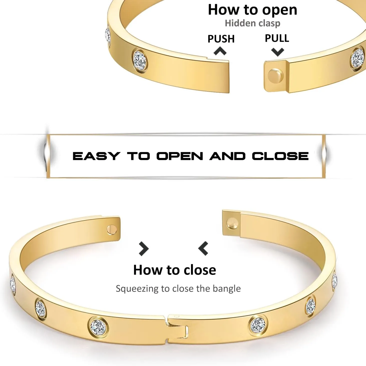 Gold Bracelets for Women Friendship Love Bangle Bracelets Cubic Zirconia Stainless Steel Bracelet Jewelry Birthday Gifts for Women Stocking Stuffers
