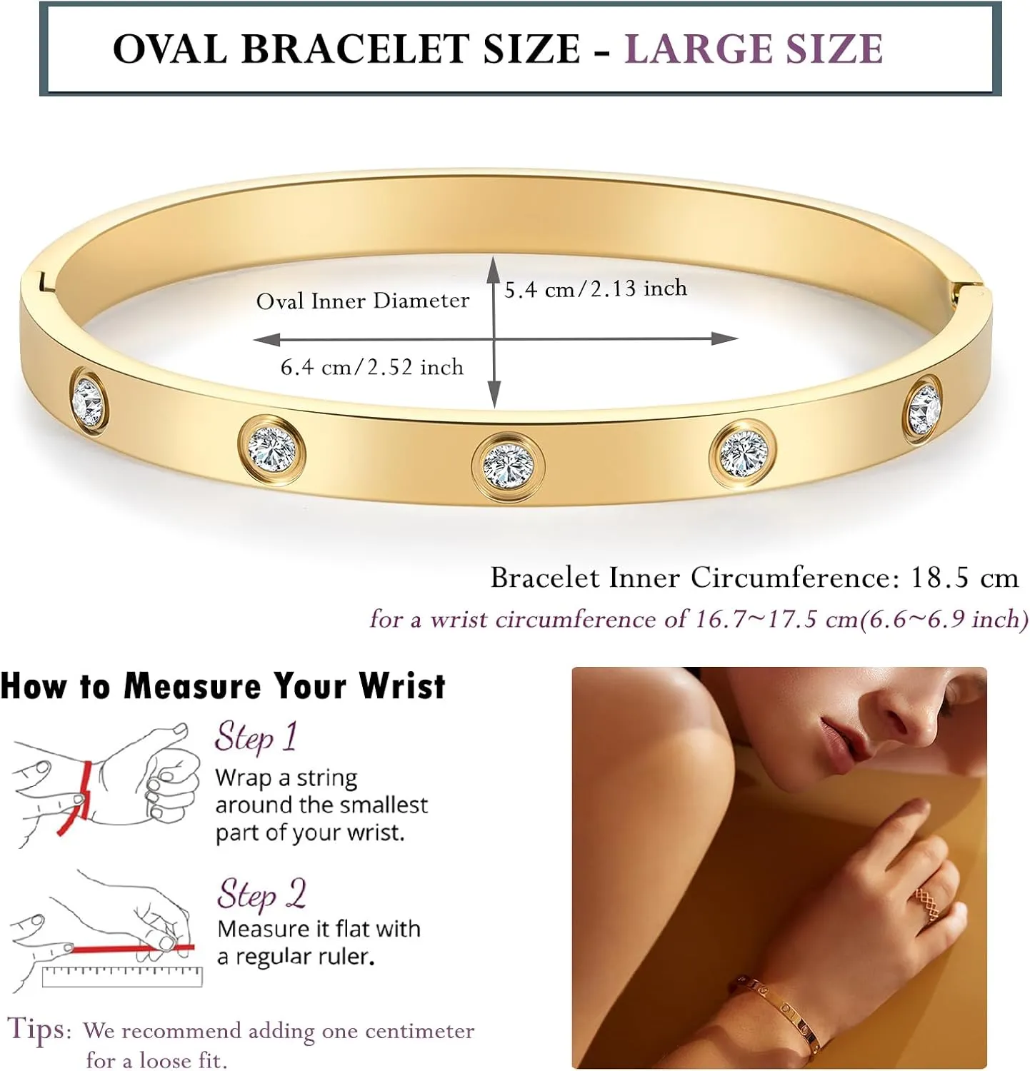 Gold Bracelets for Women Friendship Love Bangle Bracelets Cubic Zirconia Stainless Steel Bracelet Jewelry Birthday Gifts for Women Stocking Stuffers