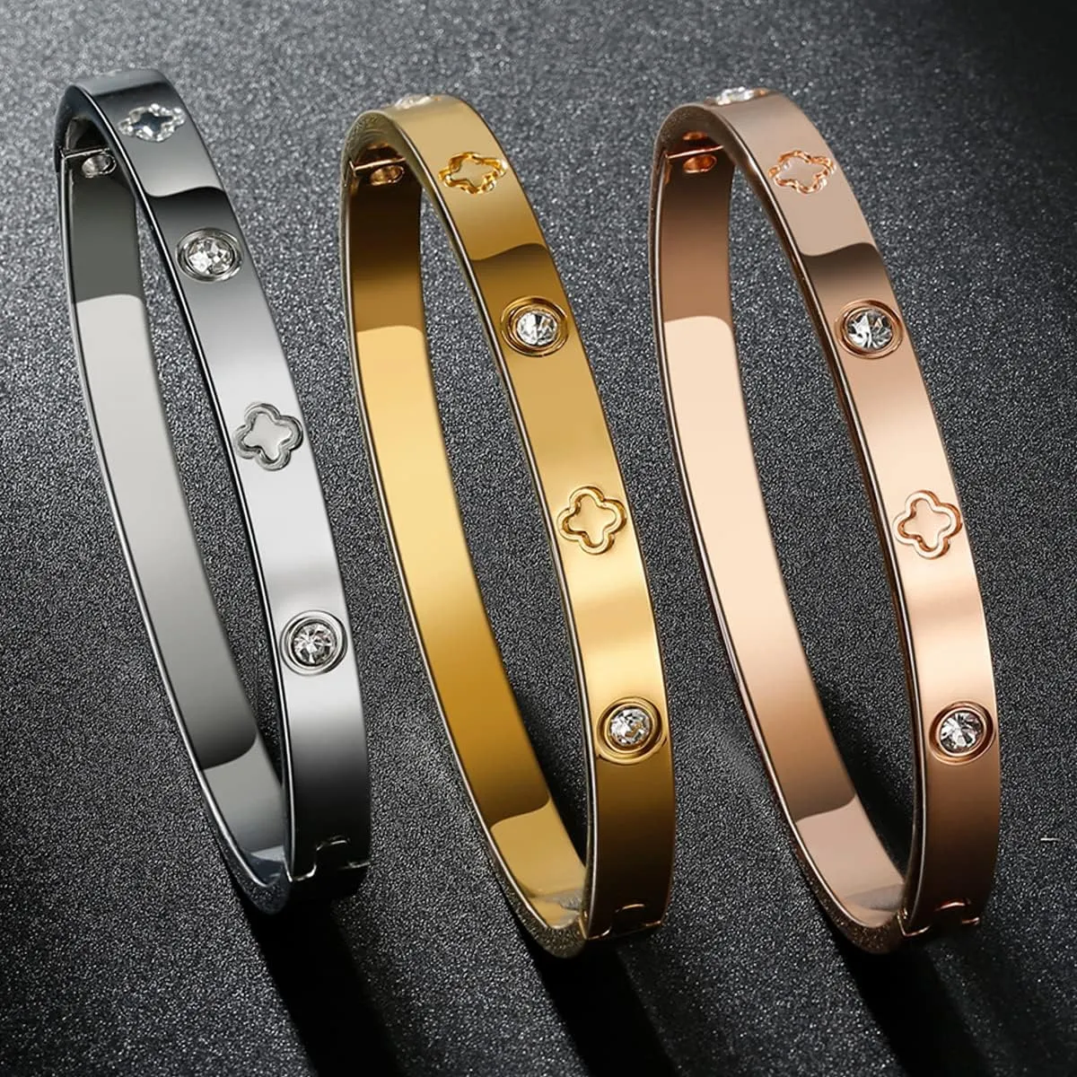 Gold Bracelets for Women Friendship Love Bangle Bracelets Cubic Zirconia Stainless Steel Bracelet Jewelry Birthday Gifts for Women Stocking Stuffers