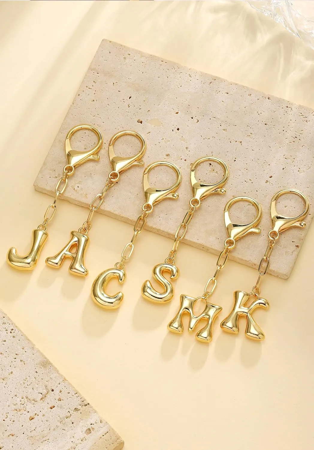 Gold Bubble Initial Keychain Charm for Women Chunky Bag Purse Charms A-Z Letter Key Chains for Handbag Accessories