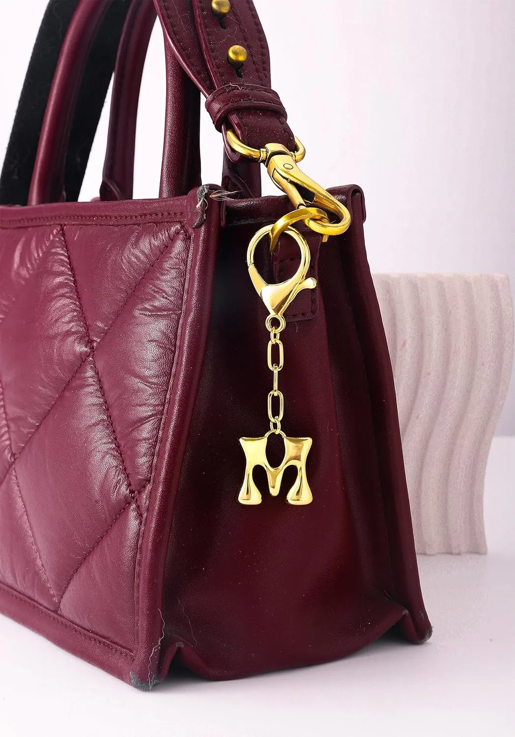 Gold Bubble Initial Keychain Charm for Women Chunky Bag Purse Charms A-Z Letter Key Chains for Handbag Accessories
