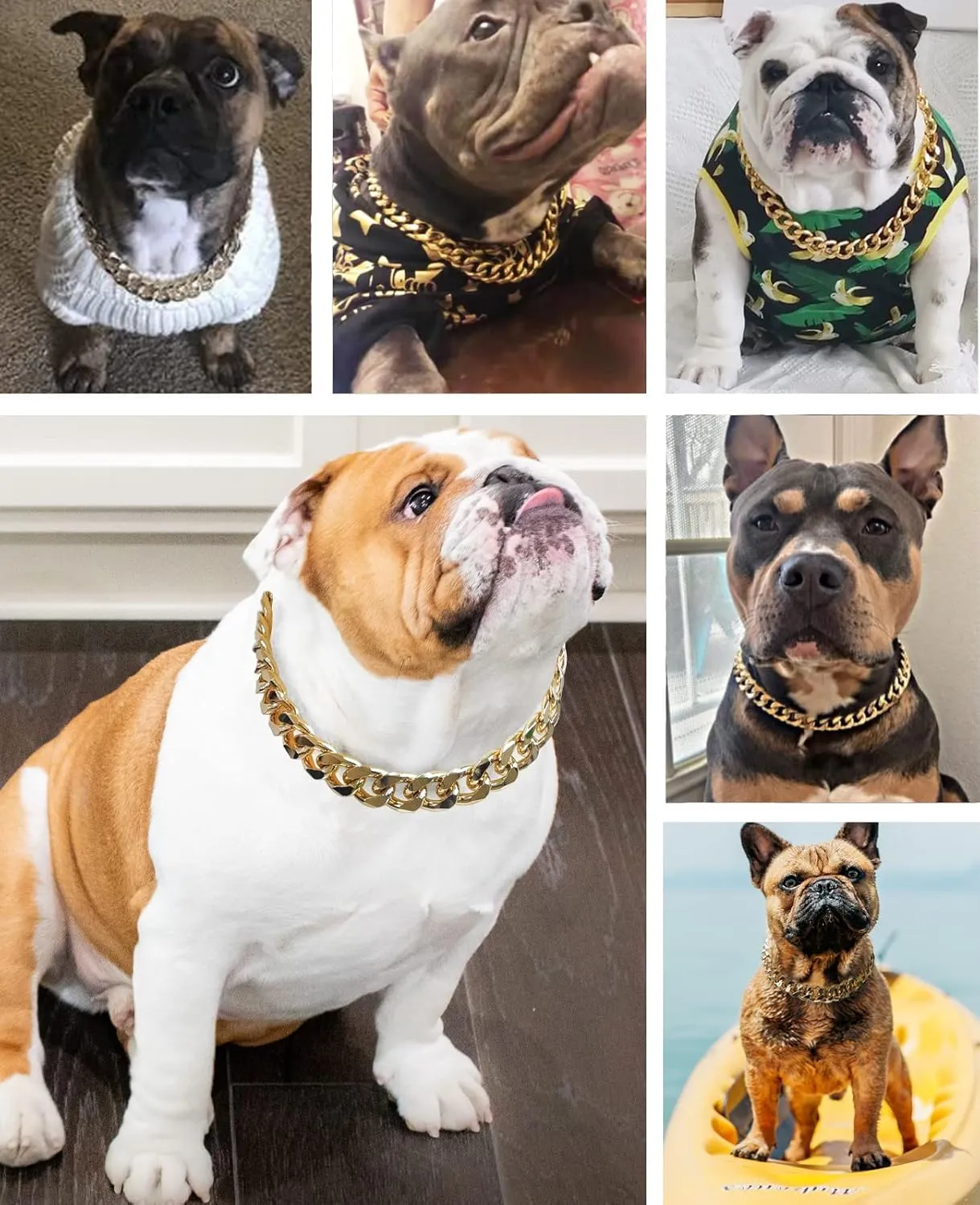 Gold Chain Dog Collar - 7/8 inch Wide Metal Cuban Link Dog Necklace with Leather Belt, Lightweight Protect Puppy's Neck, Cute Fashion Dog Jewelry Accessories 22 inches