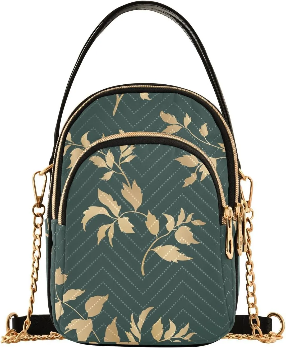 Gold Foliage Leaves Small Women's Crossbody Purse, Shoulder Bag for Women Handbags Cell Phone Purse