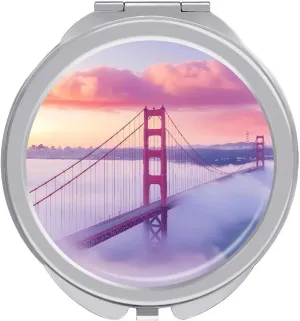 Gold Gate Bridge in The Mist Compact Makeup Mirror Mini Foldable Cosmetic Mirror Portable Travel Mirror for Purse Pocket