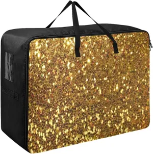 Gold Glitter Storage Bag Extra Large Moving Bags with Strong Zippers and Carrying Handles, Zippered Storage Bag for Moving