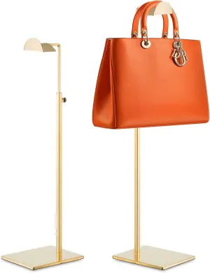 Gold Handbag Display Stand - 2 Pack Table Polished Gold Purse Stands for Display - Adjustable Height Semi Circle Clutch Bag Hanger Display Stand for Boutique Store