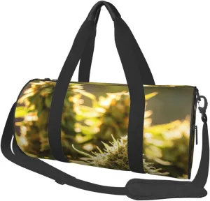 Golden Cannabis Print Round Large Capacity Travel Luggage Bags,Men's and Women's Hand-Held Travel Clothing Bags