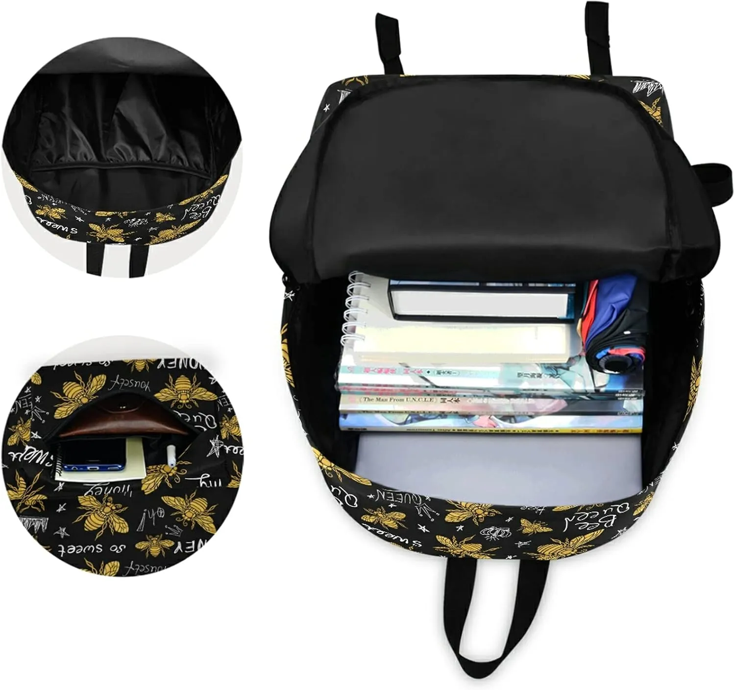 Golden Hohey Bee Pattern Queen Crown Casual Polyester Computer Backpack Large Daypack for Business Sport Travel School Bookbags
