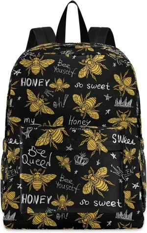 Golden Hohey Bee Pattern Queen Crown Casual Polyester Computer Backpack Large Daypack for Business Sport Travel School Bookbags