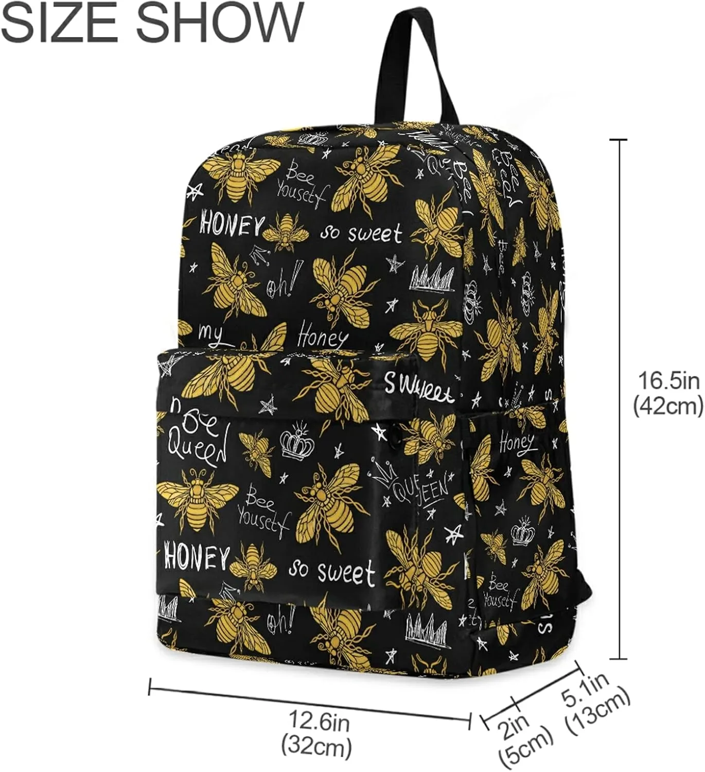 Golden Hohey Bee Pattern Queen Crown Casual Polyester Computer Backpack Large Daypack for Business Sport Travel School Bookbags