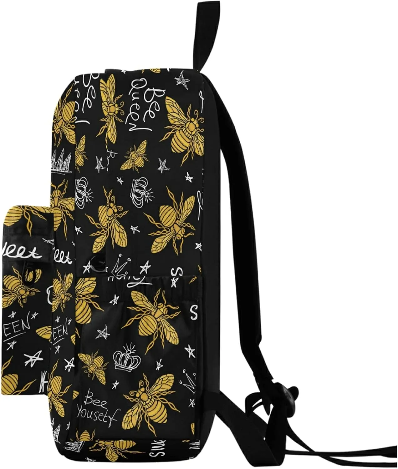 Golden Hohey Bee Pattern Queen Crown Casual Polyester Computer Backpack Large Daypack for Business Sport Travel School Bookbags
