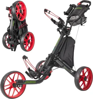 Golf Push Cart 3 Wheel : Golf Bag Cart Foldable with Phone Holder/Cup/Umbrella Holder Compact Golf Pull Carts Quick Fold Golf Caddy Push Carts with Large Wheelbase for Different Terrain